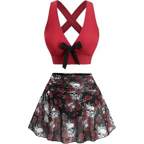 ROSE GAL Women Plus Size Gothic High Waisted Bikini Two Piece Swimsuit with Skirt Tummy Control Bathing Suit in Kuwait