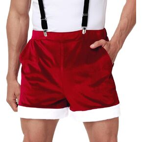 Christmas Mens Red Suspender Shorts Xmas Elastic Waist Shorts with Pockets in Kuwait