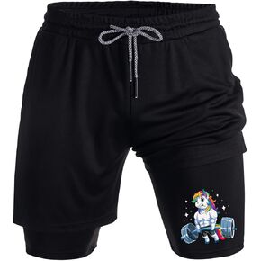 Weightlifting Unicorn Men's 2-in-1 Performance Shorts，Novelty Designed Workout Shorts with Pockets, Lightweight Gym Wear in Saudi Arabia