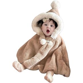SIQITECHNO Baby Toddler Hooded Poncho Cape Cute Pompom Faux Fur Shawl Cloak Fuzzy Hoodie Jacket Coat for 1-3 Year Boys Girls in Saudi Arabia