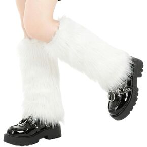 Women's Faux Fur Leg Warmers, White Furry Boot Cuffs, Warm Fuzzy Boot Covers for Party, Costume & Holiday (Halloween, Christmas), White Faux Fur Leg Warmers in Kuwait