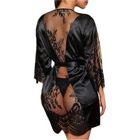SHENHE Women's Sheer Robe Lingerie Satin Lace Half Sleeve Silky Wedding Bridesmaid Kimono Lingerie in Saudi Arabia