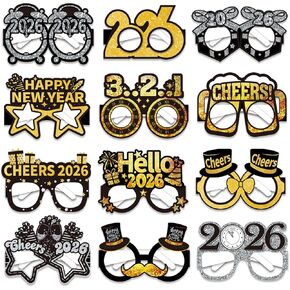 12 قطعة من نظارات ليلة رأس السنة 2026، لوازم حفلات ليلة رأس السنة 2026، نظارات سنة جديدة سعيدة 2026، ديكورات سنة جديدة سعيدة 2026، ديكورات ليلة رأس السنة الجديدة in Kuwait