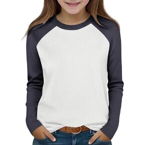 تي شيرتات عصرية للفتيات تي شيرت كاجوال بأكمام طويلة وياقة دائرية وكتلة ملونة بلوزات ناعمة لطيفة للخريف من 5 إلى 14 سنة in Kuwait