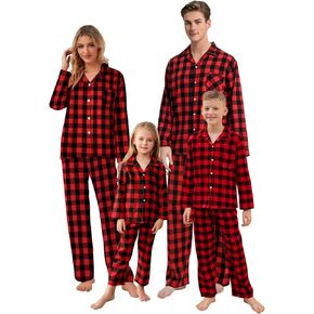 Umeyda Christmas Pjs Matching Sets Plaid Pajamas Long Sleeve Holiday Sleepwear Loungewear Set for Adults Kids, Red Black, XL in Saudi Arabia