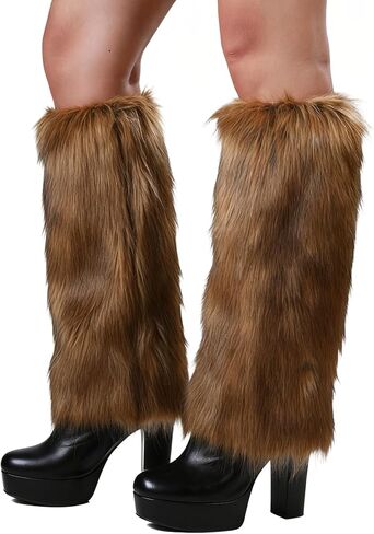 WMG Furry Faux Fur Leg Warmers For Women Fur Long Boot Covers Fluffy and Stretchy Leg Warmers For Christmas Cosplay in Saudi Arabia