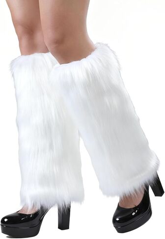 WMG Furry Faux Fur Leg Warmers For Women Fur Long Boot Covers Fluffy and Stretchy Leg Warmers For Christmas Cosplay in Saudi Arabia