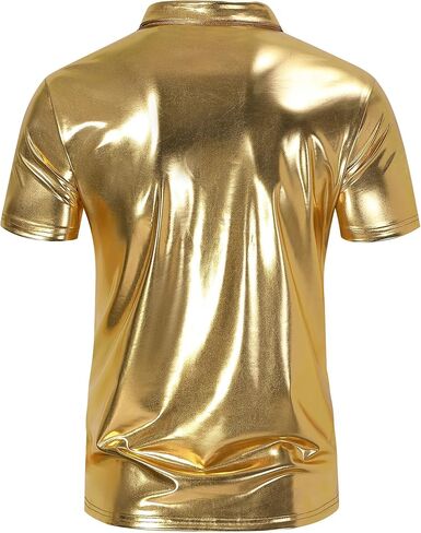 Men's Shirts Sequins Shiny Short Sleeve Polo Top Button Hipster Nightclub Party Prom Costume 70s t-Shirt in Saudi Arabia
