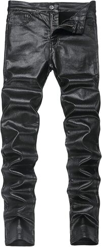 Mens Disco Faux Leather Skinny Pants for Men Stretch Slim Fit Costume Night Club Theme Party in Saudi Arabia