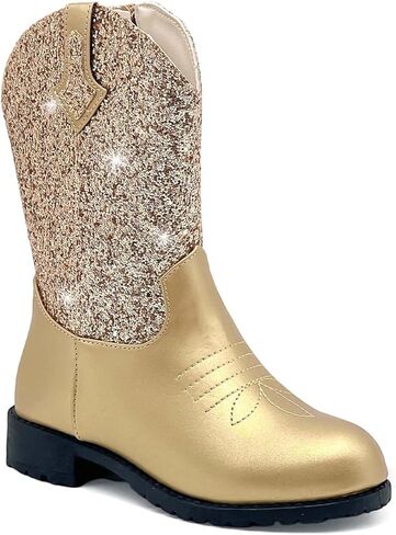 Sparkly Girls Cowgirl Boots Glitter Cowboy Dress Boots for Little to Big Kid Mid Calf Round Toe Birthday Horse Riding in Saudi Arabia