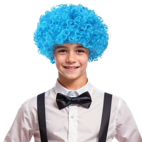 Dark Orange Afro Wig Boys Short Disco Blue Very Curly Cosplay Wig Kids 80s Cosplay Wigs in Saudi Arabia