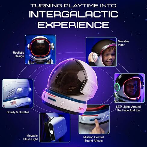 Astronaut Helmet Costumes for kids Nasa Astronaut LED Helmet with Movable Visor & Mission Sounds Toddler Halloween Costume Girl & Boy, Role-Play Dress up in Saudi Arabia
