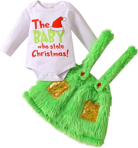 Infant Baby Girl Boy Christmas Outfit Letter Romper Furry Suspender Pants Skirt Newborn First Christmas Clothes Set in Saudi Arabia