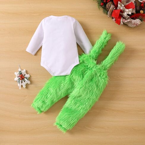 Infant Baby Girl Boy Christmas Outfit Letter Romper Furry Suspender Pants Skirt Newborn First Christmas Clothes Set in Saudi Arabia