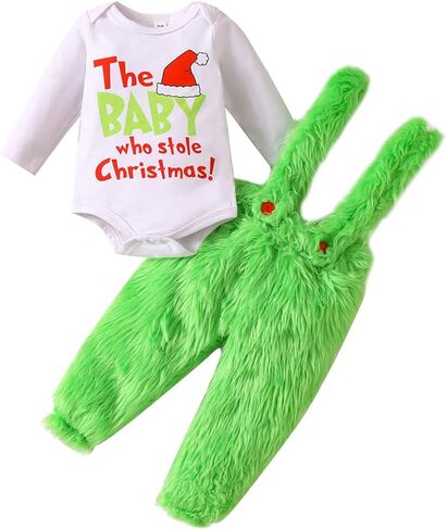 Infant Baby Girl Boy Christmas Outfit Letter Romper Furry Suspender Pants Skirt Newborn First Christmas Clothes Set in Saudi Arabia