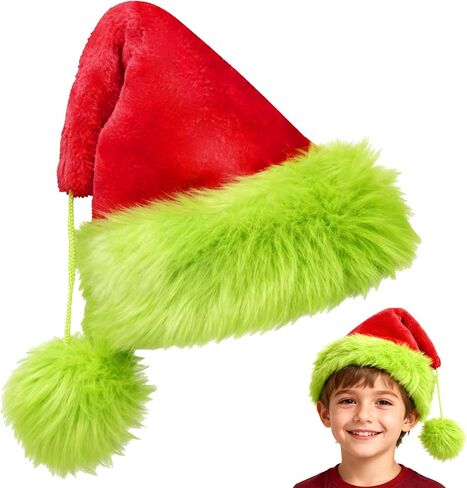 Christmas Santa Hat with Classic Green Fur for Adult Cosplay Furry Monster in Saudi Arabia