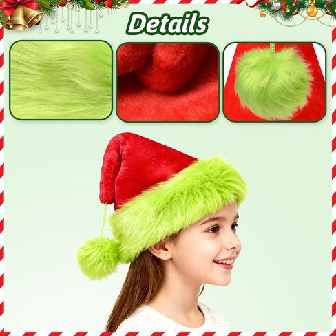 Christmas Santa Hat with Classic Green Fur for Adult Cosplay Furry Monster in Saudi Arabia