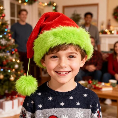 Christmas Santa Hat with Classic Green Fur for Adult Cosplay Furry Monster in Saudi Arabia