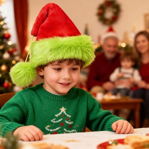 Christmas Santa Hat with Classic Green Fur for Adult Cosplay Furry Monster in Saudi Arabia