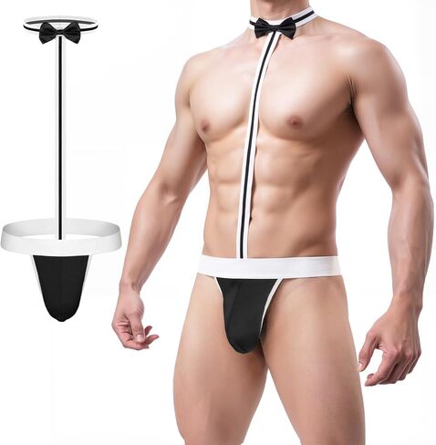 Men's Sexy Mankini Lingerie Costume G-String Thong Underwear with Bow Tie Suspender Swimwear in Saudi Arabia