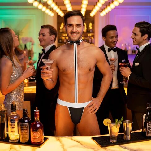 Men's Sexy Mankini Lingerie Costume G-String Thong Underwear with Bow Tie Suspender Swimwear in Saudi Arabia