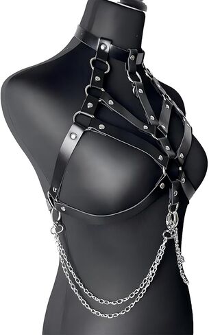 Women's Sexy Leather Body Chain Waist Belt BDSM Harness Bondage Lingerie Kit, Adjustable Bra Leg Garter Belt for Halloween Cosplay, Carnival & Punk Party Outfits in Saudi Arabia