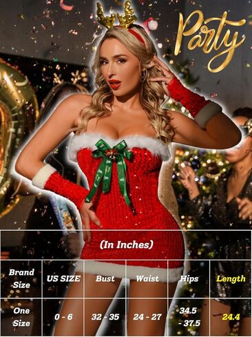 ملابس سانتا المثيرة، فساتين العطلات بالترتر للنساء، 6 قطع زي عيد الميلاد للسيدة كلوز مقاس 0-6 in Kuwait