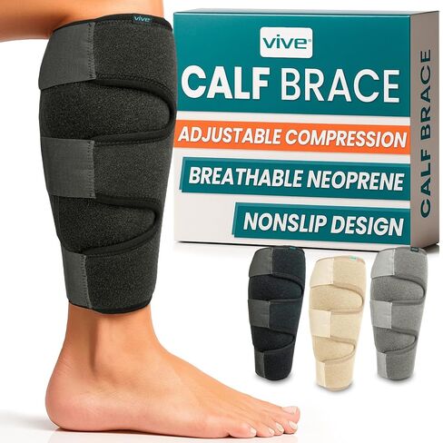 Vive Calf Brace - Adjustable Shin Splint Support - Lower Leg Compression Wrap Increases Circulation, Reduces Muscle Swelling - Calf Sleeve for Men and Women - Pain Relief (Black) in Saudi Arabia