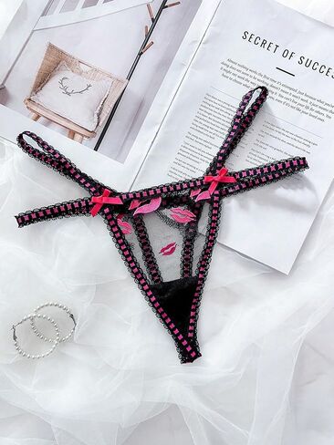 OYOANGLE Women's Sheer Mesh G String Thong Sexy T-back Thong Panties Embroidered Bow Mid Rise Underwear in Saudi Arabia