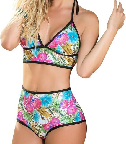 Vivid Floral Longline Bikini, High Waisted Bikini in Saudi Arabia