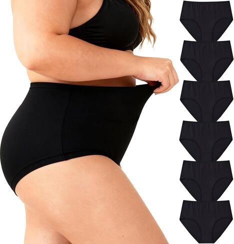 6 Pack Womens Cotton Underwear Ladies Panties Plus Size XL-5XL Mid High Waist Brief Full Coverage Comfort in Saudi Arabia