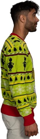 Junk Food Grinch Head Santa Hat Wreath Snowflakes Ugly Christmas Sweater - Unisex, Lime Green Or Vibrant Red, Sizes XS-5XL in Saudi Arabia
