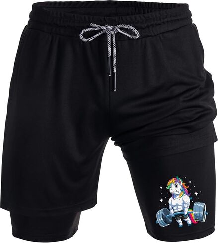 Weightlifting Unicorn Men's 2-in-1 Performance Shorts，Novelty Designed Workout Shorts with Pockets, Lightweight Gym Wear in Saudi Arabia