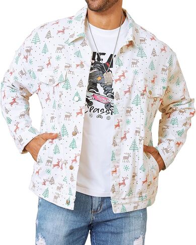 Bindefon عيد الميلاد جان سترة الرجال سائقي الشاحنات معاطف غير المبطنة عيد الميلاد المطبوعة قمم تخزين المواد للرجل in Kuwait