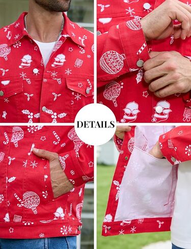 Bindefon Christmas Jean Jacket Men Trucker Unlined Coats Xmas Printed Tops Stocking Stuffers for Man in Saudi Arabia