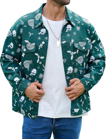 Bindefon Christmas Jean Jacket Men Trucker Unlined Coats Xmas Printed Tops Stocking Stuffers for Man in Saudi Arabia