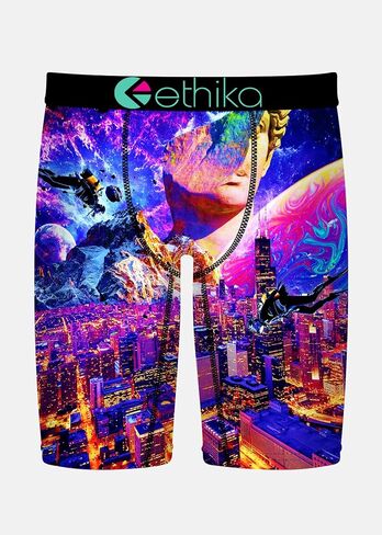 ملابس داخلية بوكسر للرجال من Ethika، بطول الركبة، ملابس داخلية قابلة للتمدد في 4 اتجاهات مع مطبوعات جرافيكية - رؤى المجرة in Saudi Arabia