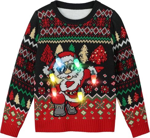 AOTHSO Boys Girls LED Light Up Ugly Christmas Sweater Knit Pullover Sweatshirt with Xmas Tree Santa Reindeer Alpaca for Kids in Saudi Arabia