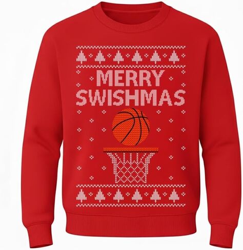 Tstars Merry Swishmas Basketball Sweatshirt for Kids - Youth Ugly Christmas Sweater Style Pullover in Saudi Arabia