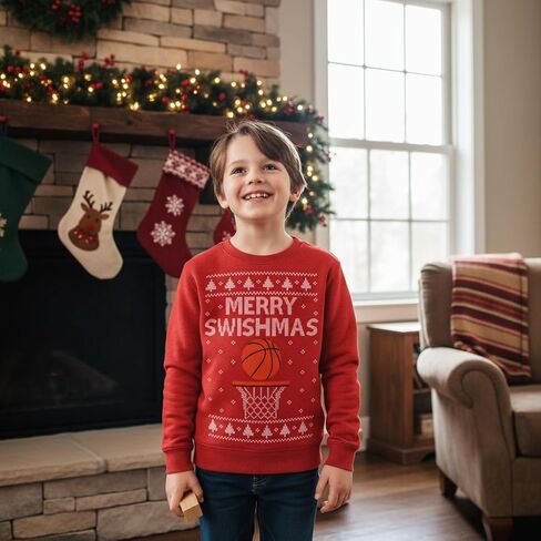 Tstars Merry Swishmas Basketball Sweatshirt for Kids - Youth Ugly Christmas Sweater Style Pullover in Saudi Arabia