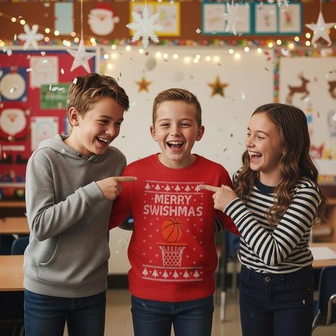 Tstars Merry Swishmas Basketball Sweatshirt for Kids - Youth Ugly Christmas Sweater Style Pullover in Saudi Arabia