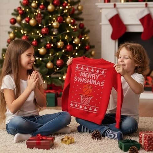 Tstars Merry Swishmas Basketball Sweatshirt for Kids - Youth Ugly Christmas Sweater Style Pullover in Saudi Arabia