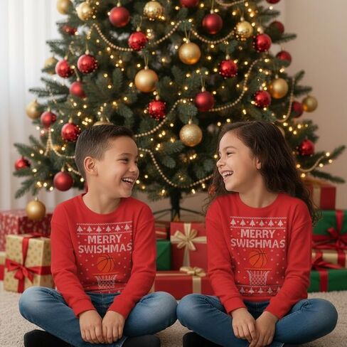 Tstars Merry Swishmas Basketball Sweatshirt for Kids - Youth Ugly Christmas Sweater Style Pullover in Saudi Arabia