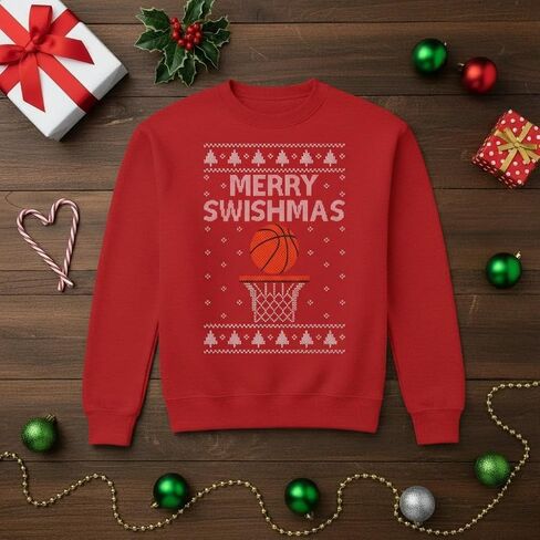 Tstars Merry Swishmas Basketball Sweatshirt for Kids - Youth Ugly Christmas Sweater Style Pullover in Saudi Arabia