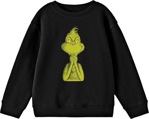 Bioworld The Grinch Half Body Menacing Smile Boy's Black Crew Neck Long Sleeve Sweatshirt in Saudi Arabia