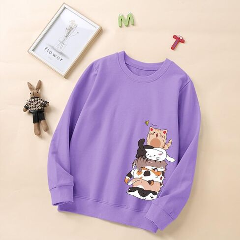 Tuislay Cute Cat Graphic Sweatshirt for Girls Kawaii Cartoon Sweatshirts Kids Anime Printed Tops Long Sleeve Shirts Pullover in Saudi Arabia