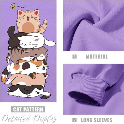 Tuislay Cute Cat Graphic Sweatshirt for Girls Kawaii Cartoon Sweatshirts Kids Anime Printed Tops Long Sleeve Shirts Pullover in Saudi Arabia