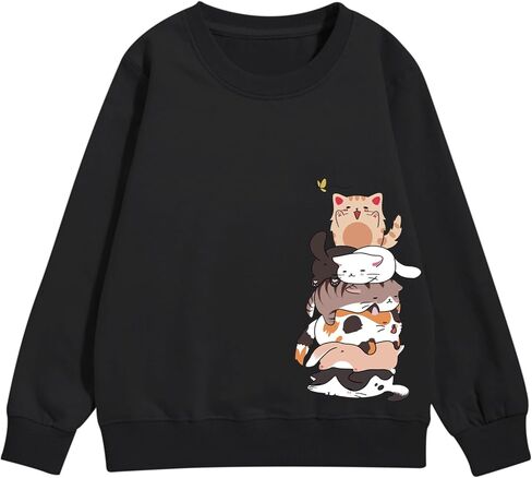 Tuislay Cute Cat Graphic Sweatshirt for Girls Kawaii Cartoon Sweatshirts Kids Anime Printed Tops Long Sleeve Shirts Pullover in Saudi Arabia