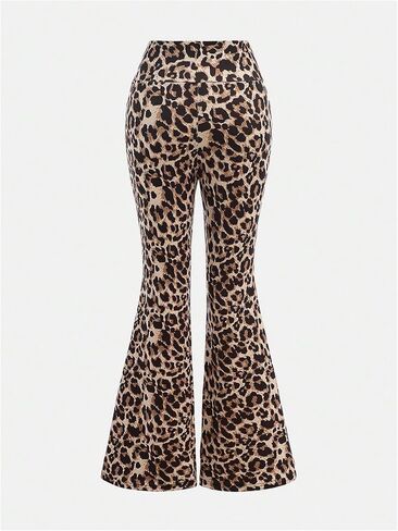 OYOANGLE Girl's Leopard Flared Leggings Crossover Skinny Bell Bottoms Cheetah Print Yoga Dance Pants in Saudi Arabia