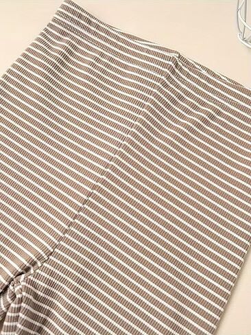 Striped Cotton Ribbed Leggings with Cute Rabbit Embroidery Patch, Soft Stretchy Casual Pants for Girls in Saudi Arabia